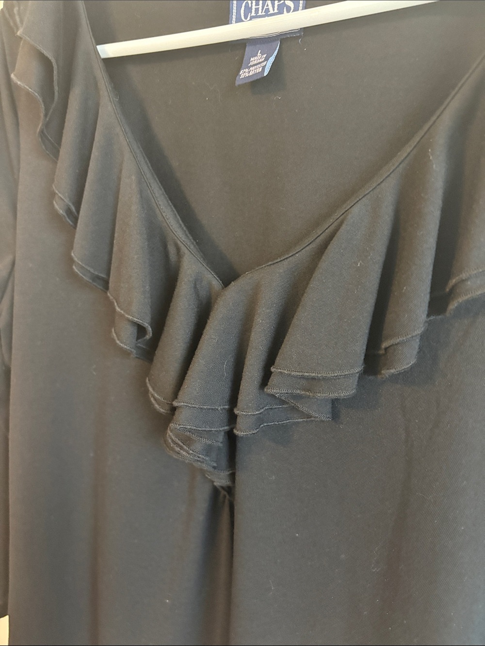 Chaps Black Ruffle V-Neck Long Sleeve Blouse - Picture 4 of 6
